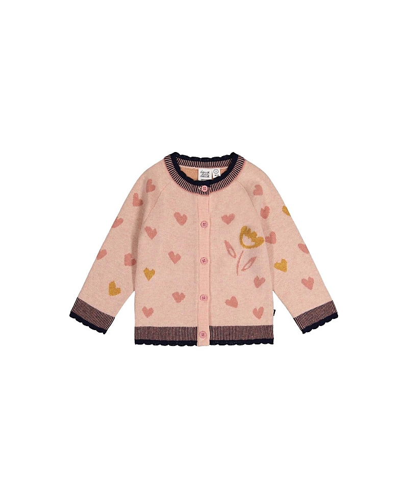 Deux par Deux Girls' Knitted Jacquard Heart Pattern Scalloped Trim Cardigan - Baby