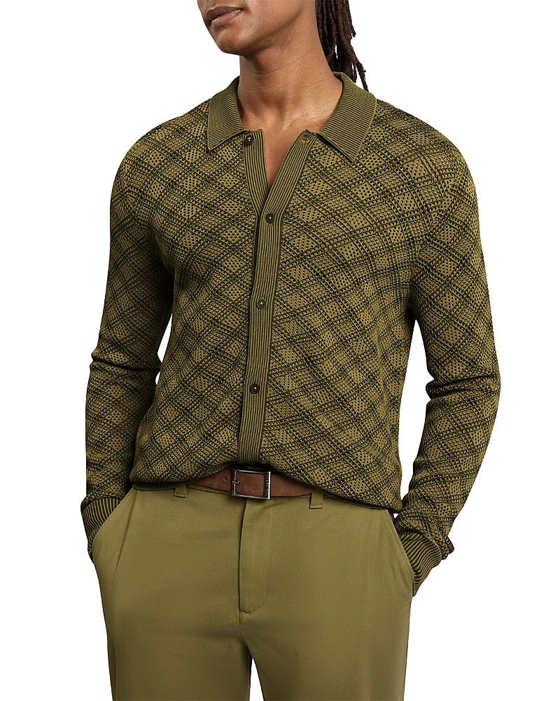 Ted Baker Kearl Long Sleeve Geometric Stitch Sweater Polo