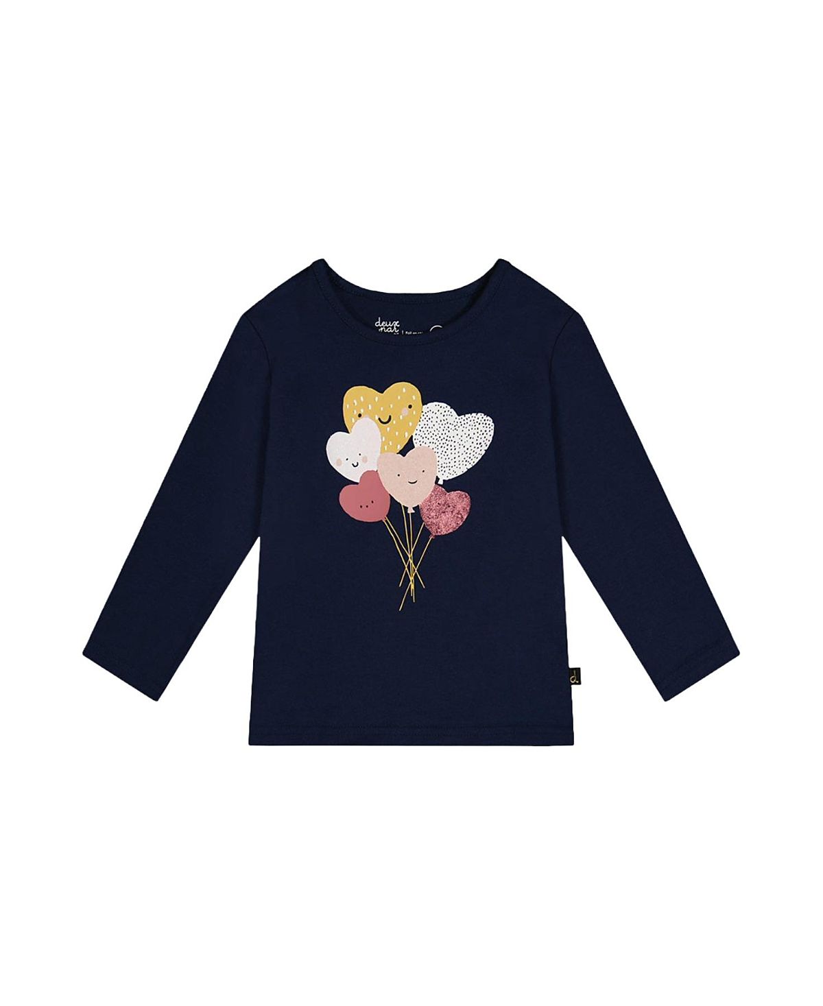 Deux par Deux Girls' Organic Cotton Heart Balloon Long Sleeve T-Shirt - Little Kid