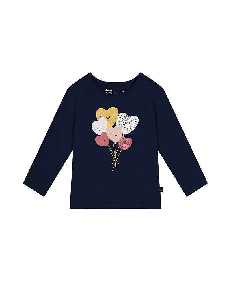 Deux par Deux Girls' Organic Cotton Heart Balloon Long Sleeve T-Shirt - Little Kid