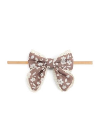 Girls' Mocha Floral Lace Bow Baby Headband - Baby