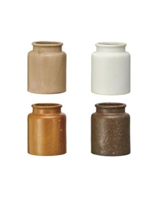  Rustic Reactive Glaze Stoneware Jars, Set of 4