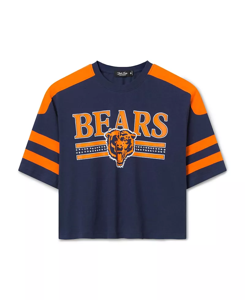 Junk Food Clothing Women's Chicago Bears Bling Striped Crop Tee