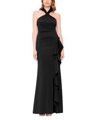 Aqua Knot Neck Pleated Waist Gown - Exclusive