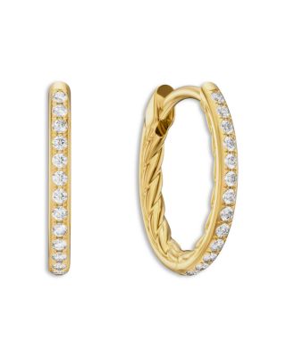 David Yurman Petite Pave Hoop Earrings in 18K Yellow Gold with Diamonds, 12.7mm