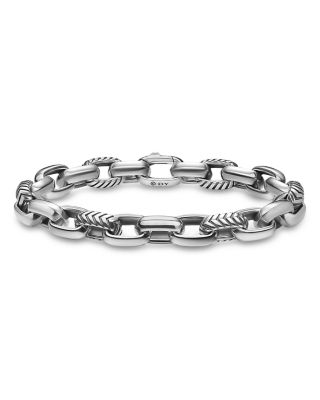 Men's Chevron Oval Link Bracelet in Sterling Silver, 10mm