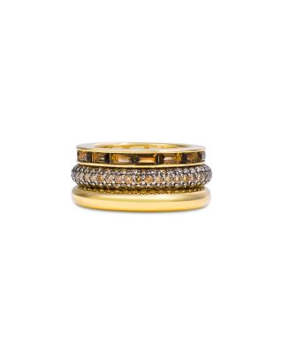 14K White & Yellow Gold Smoky Quartz & Champagne Diamond Stack Rings, Set of 3