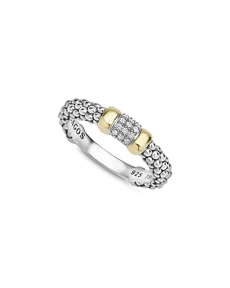 Lagos 14K Yellow Gold & Sterling Silver Signature Caviar Diamond Pave Station Ring, 0.07 tcw