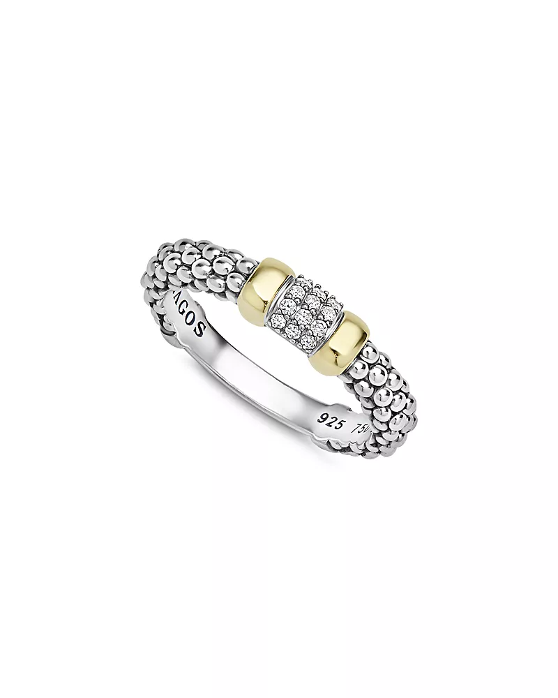 Lagos 14K Yellow Gold & Sterling Silver Signature Caviar Diamond Pave Station Ring, 0.07 tcw