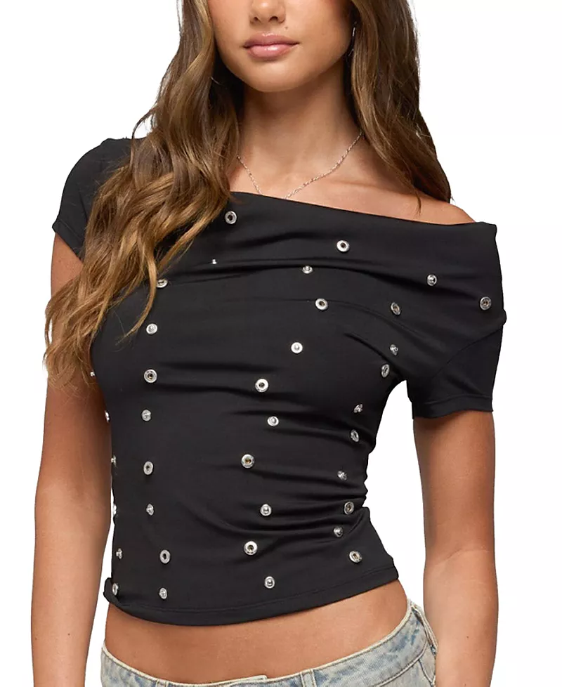 Edikted Bijou Metal Snap Cowl Neck Top