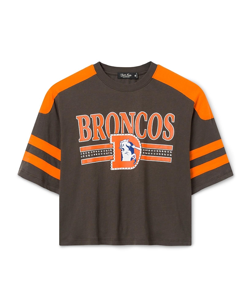 Junk Food Clothing Women's Denver Broncos Striped Bling Crop Tee