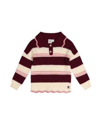 Girls' Scalloped Collar Striped Long Sleeve Sweater - Big Kid