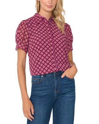 Scalloped Edge Puffed Sleeve Blouse