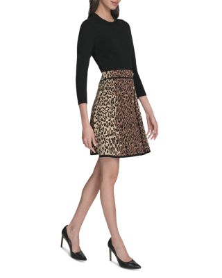 Mixed Print Sweater Knit A Line Dress - thumbnail 5