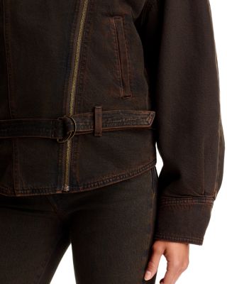'80s Denim Belted Bomber Jacket in Over A Cup - thumbnail 6