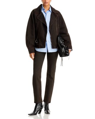 '80s Denim Belted Bomber Jacket & Ribcage High Rise Slim Jeans in Over A Cup