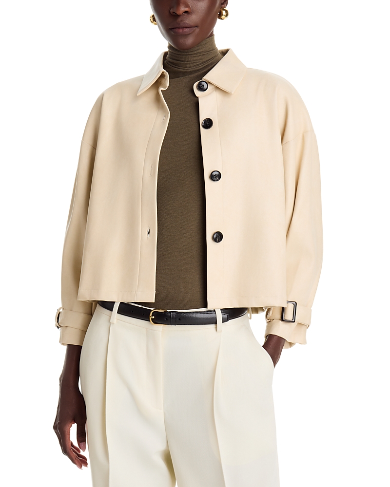 Dolce Cabo Faux Leather Short Trench Coat In Neutral