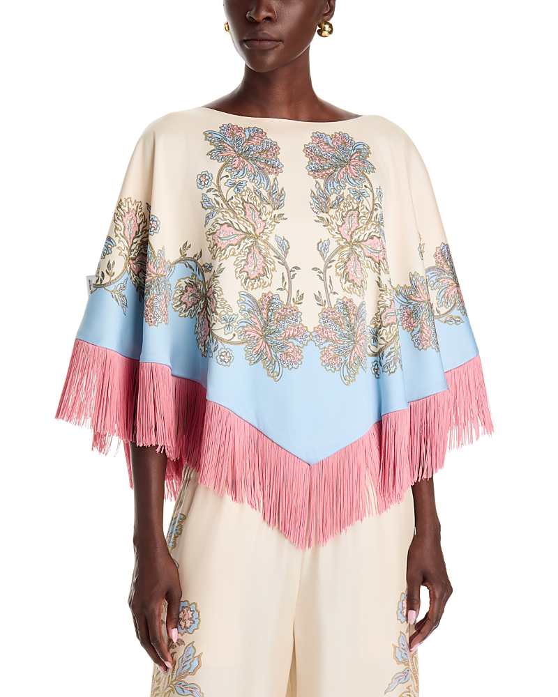 La DoubleJ Reversible Fringe Trim Poncho Top