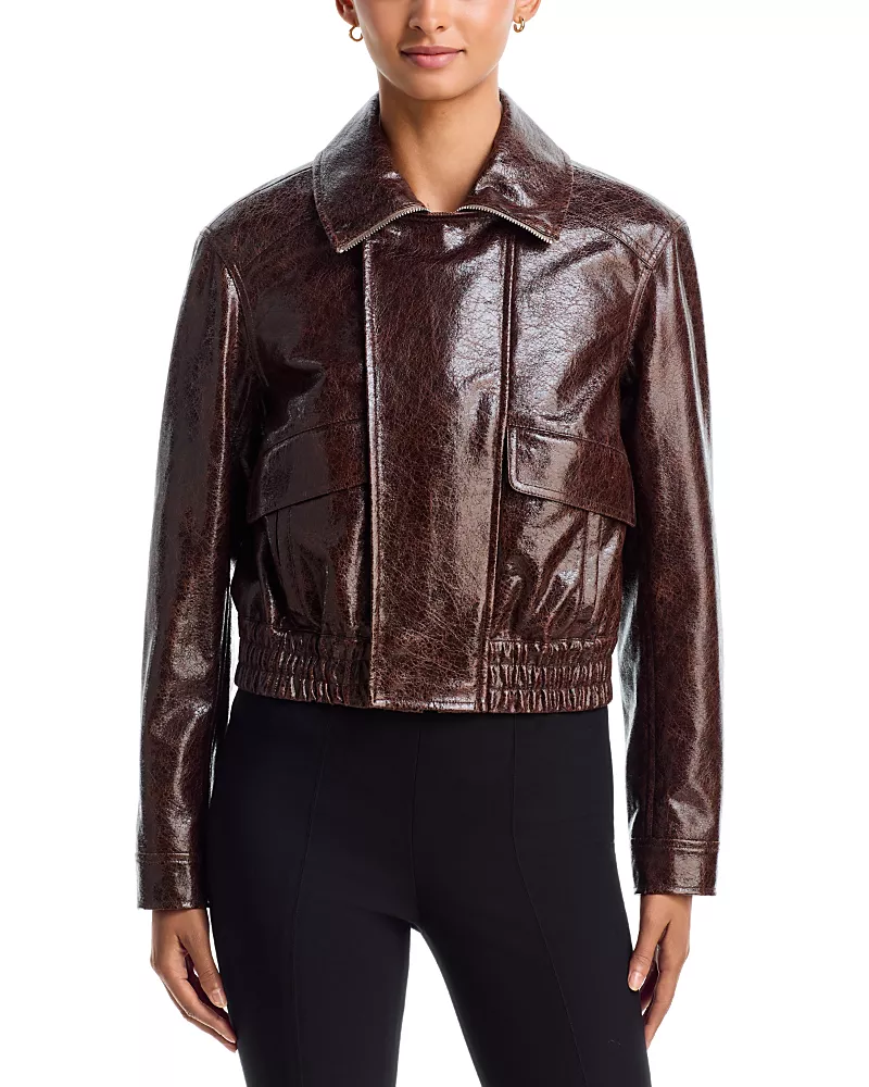 Cinq a Sept Tumbled Faux Leather Zip Front Jacket