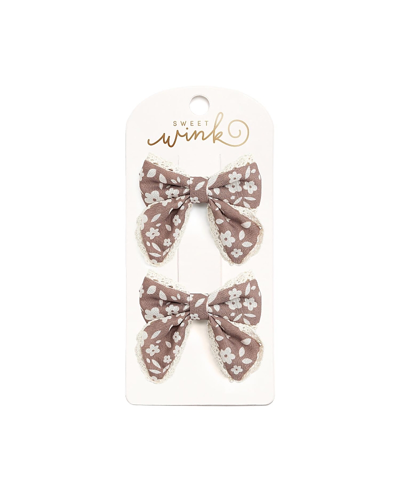 Sweet Wink Girls' Mocha Floral Lace Bow Clip Set - Little Kid, Big Kid