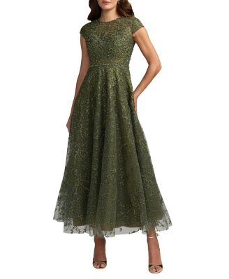 Embellished High Neck Cap Sleeve A Line Dress