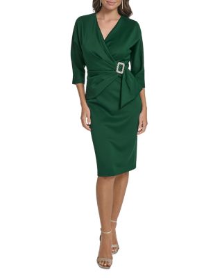 Side Drape Three Quarter Sleeve Cocktail Dress