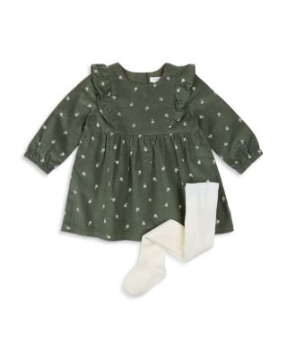 Girls' Sweet Floral Corduroy Dress & Footed Tights Set - Baby