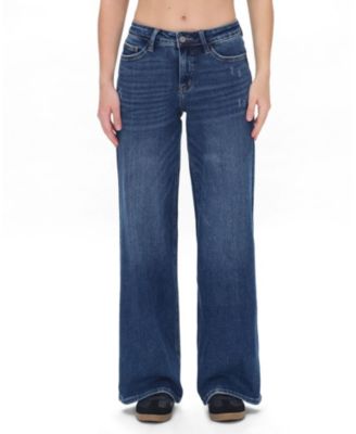 Bayeas Mid Rise Wide Leg Denim Jeans Stretch Comfortable in Dark Blue