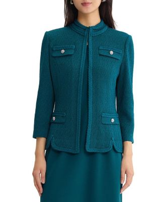 Plus Braided Trim Pointelle Knit Jacket