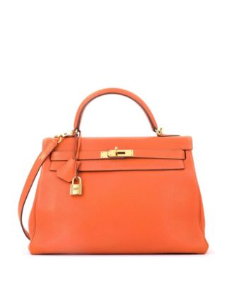Kelly 32 Handbag Orange Togo with Gold Hardware
