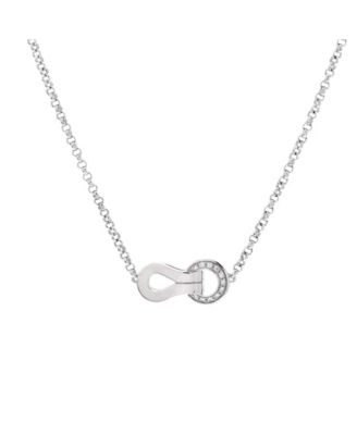  Agrafe Pendant Necklace 18K White Gold with Diamonds, 15.75"