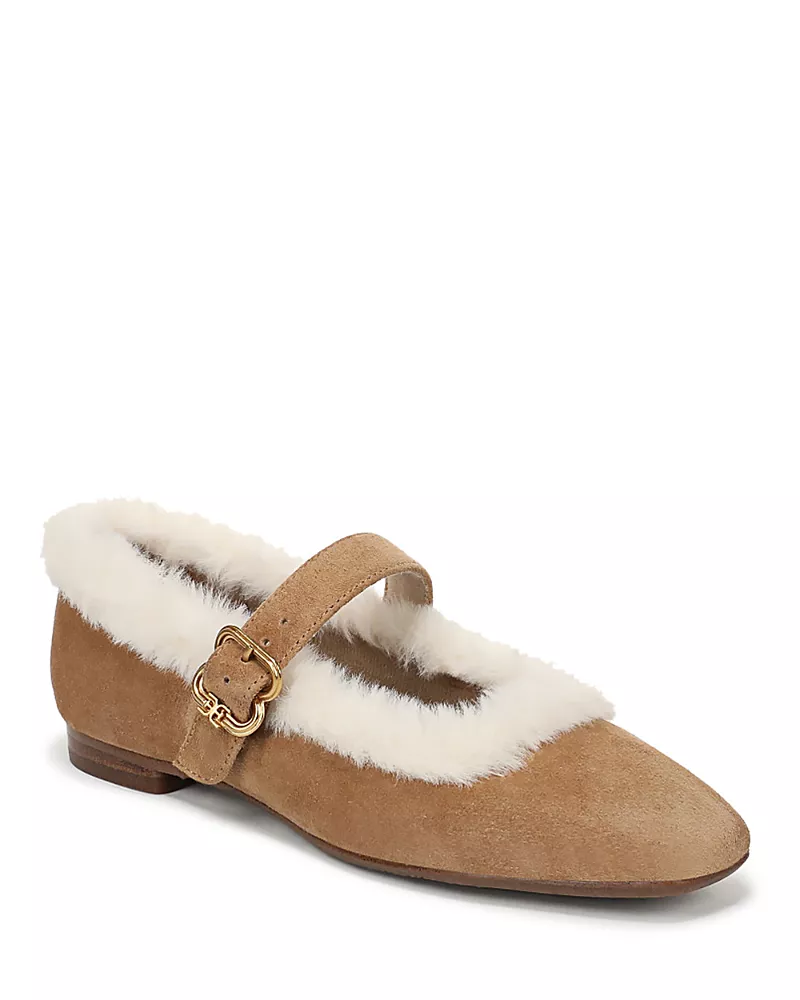 Sam Edelman Women's Michaela Faux Fur Trim Mary Jane Flats