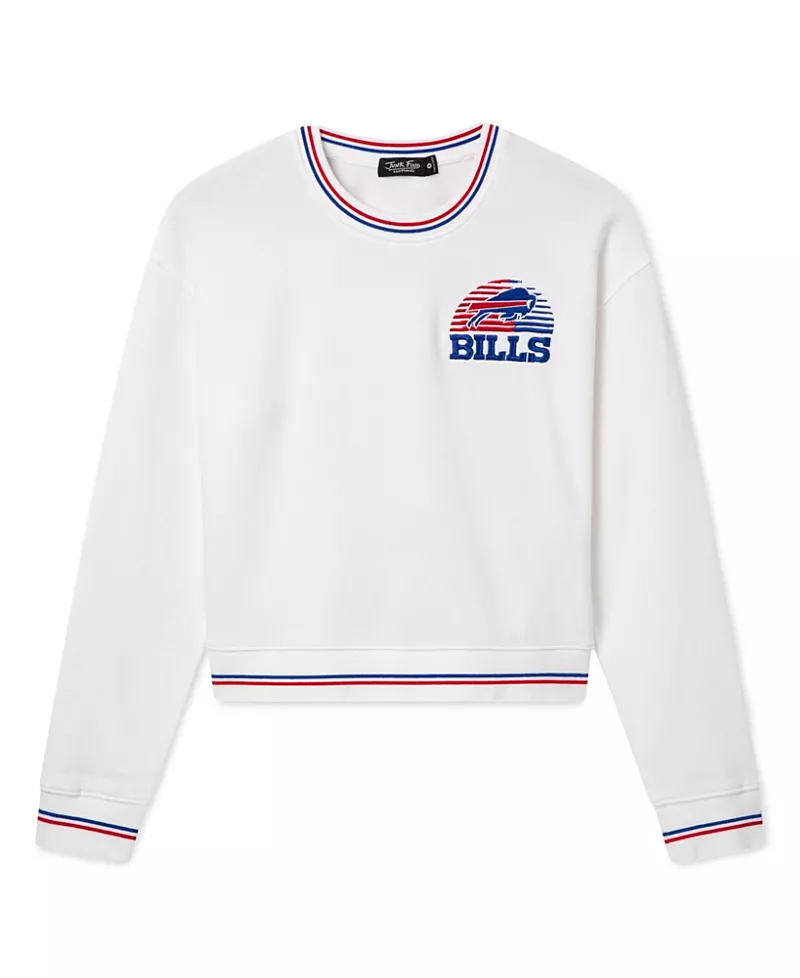 Junk Food Clothing Women's Buffalo Bills Cropped Striped Rib Fleece