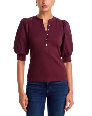 Veronica Beard Coralee Henley Cotton Stretch Top