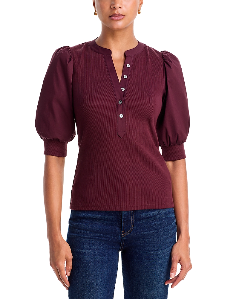 Veronica Beard Coralee Henley Cotton Stretch Top