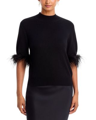 Feather Trim Short Sleeve Sweater