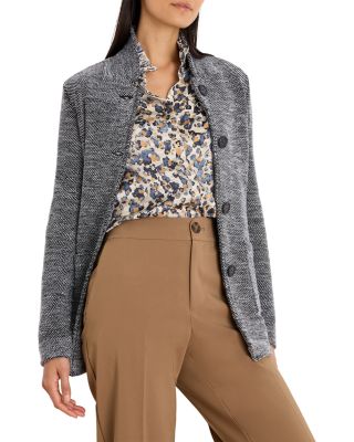 Notch Lapel Tweed Stitch Sweater Jacket