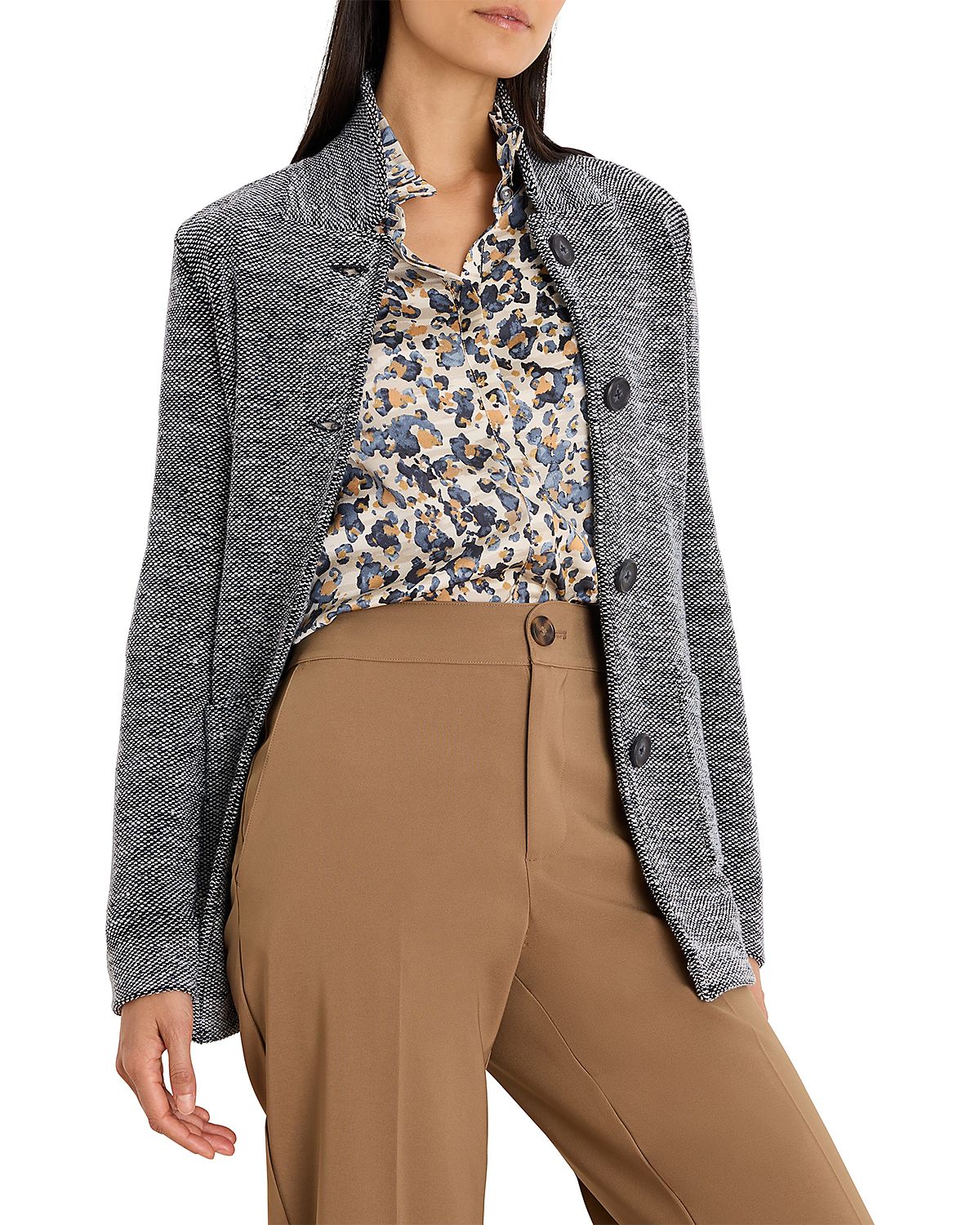 Nic+Zoe Notch Lapel Tweed Stitch Sweater Jacket