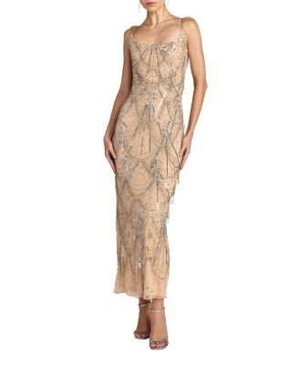 Beaded Fringe Scoop Neck Ankle Dress