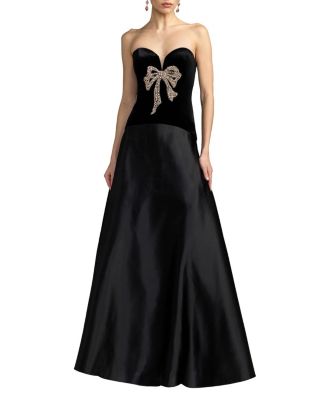  Strapless Velvet Gown With Bow Detail