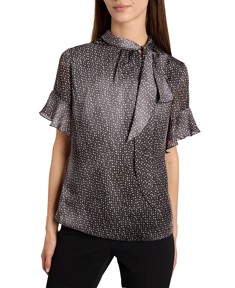Santorelli Athena Blouse with Short Flutter-Sleeves