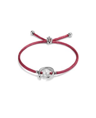  Mauve Thread Bracelet with Pearl Shell Trimmings Plated in Sterling Silver
