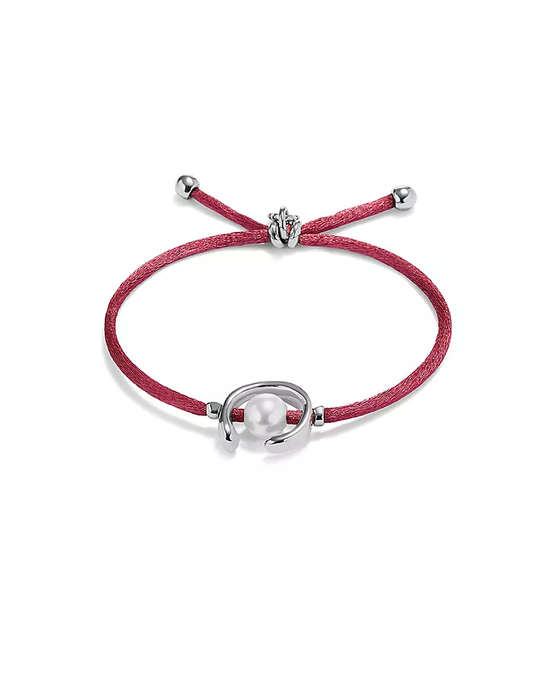 UNOde50 Mauve Thread Bracelet with Pearl Shell Trimmings Plated in Sterling Silver