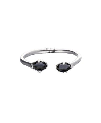  Sterling Silver Plated Rigid Bracelet with Black Crystals
