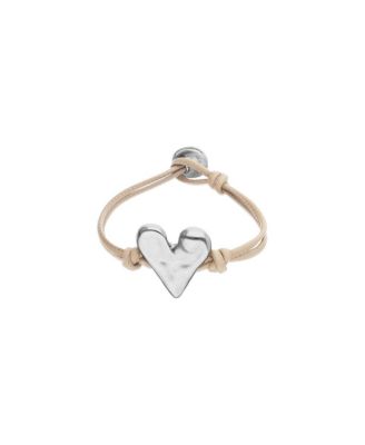  Camel Leather Bracelet with Sterling Silver-Plated Heart Detail