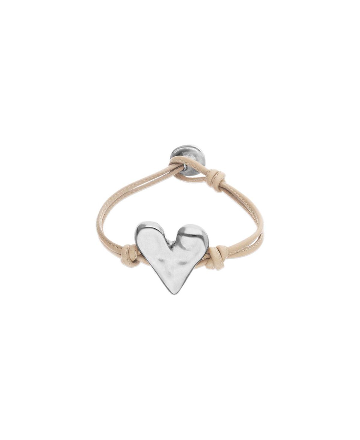 UNOde50 Camel Leather Bracelet with Sterling Silver-Plated Heart Detail