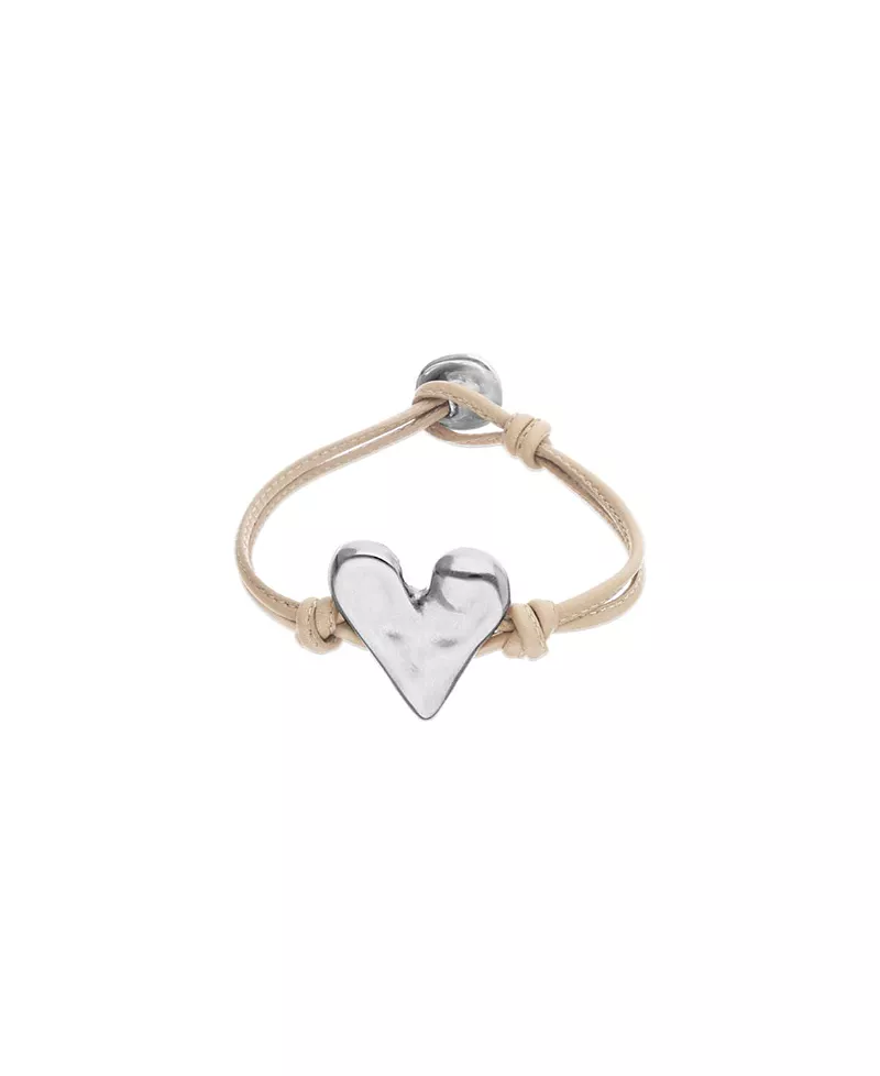 UNOde50 Camel Leather Bracelet with Sterling Silver-Plated Heart Detail