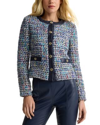 Leather Trim Tweed Jacket