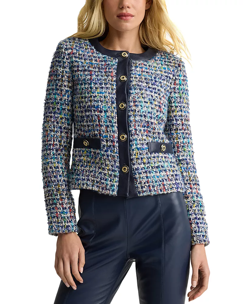 St. John Leather Trim Tweed Jacket
