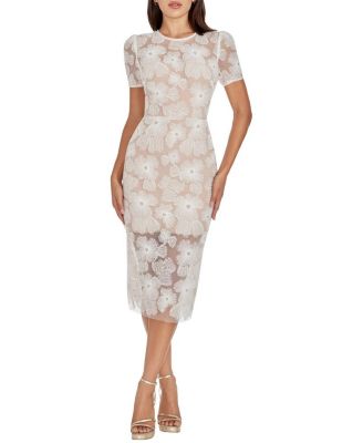 Dress the Population Lia Cap Sleeve 3D Floral Applique Midi Dress
